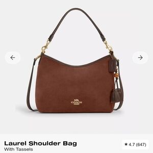 Coach Laurel Suede Shoulder Bag in Rich Brown with Tassel Accent